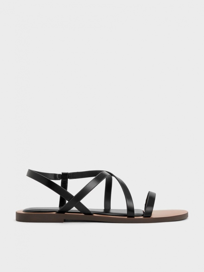 Charles And Keith Asymmetrical Strap Sandals Black | PHILIPPINES M820