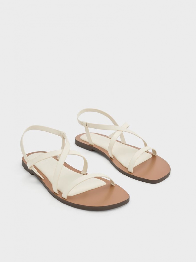 Charles And Keith Asymmetrical Strap Sandals White | PHILIPPINES S743