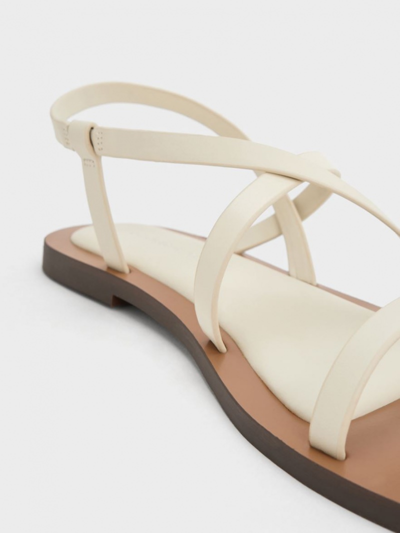 Charles And Keith Asymmetrical Strap Sandals White | PHILIPPINES S743