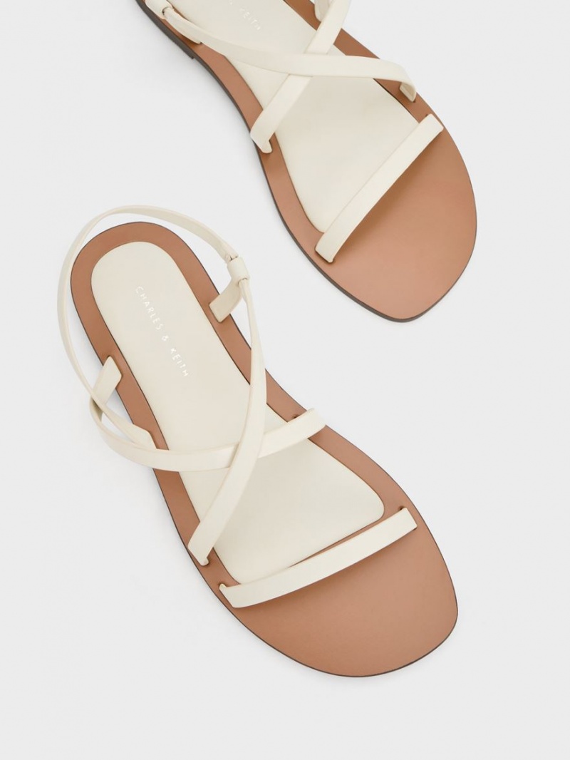 Charles And Keith Asymmetrical Strap Sandals White | PHILIPPINES S743