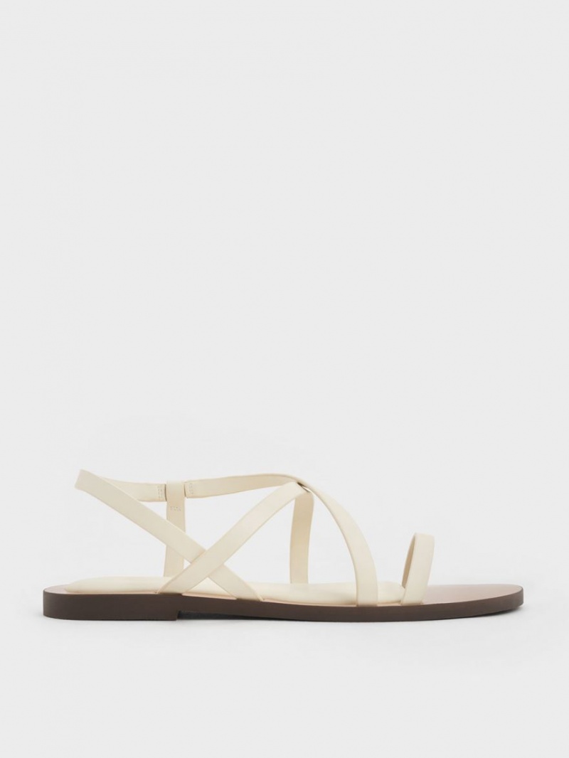 Charles And Keith Asymmetrical Strap Sandals White | PHILIPPINES S743