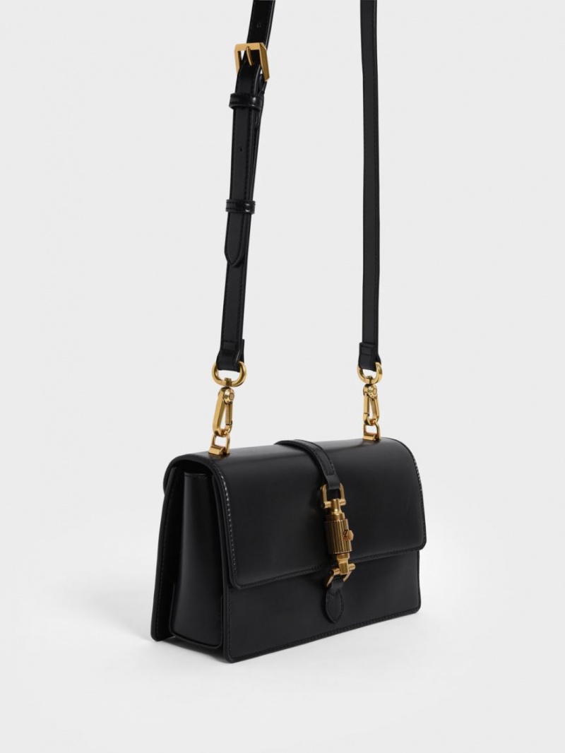 Charles And Keith Atlas Push-Lock Braided Handbag Black | PHILIPPINES Q468