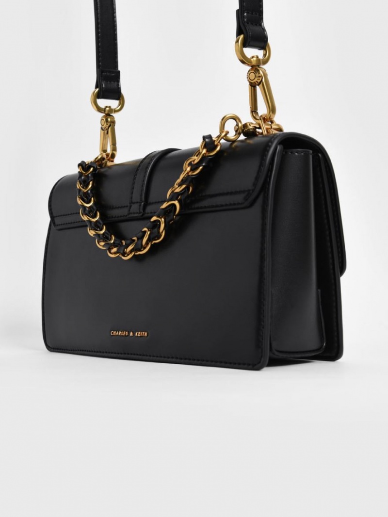 Charles And Keith Atlas Push-Lock Braided Handbag Black | PHILIPPINES Q468