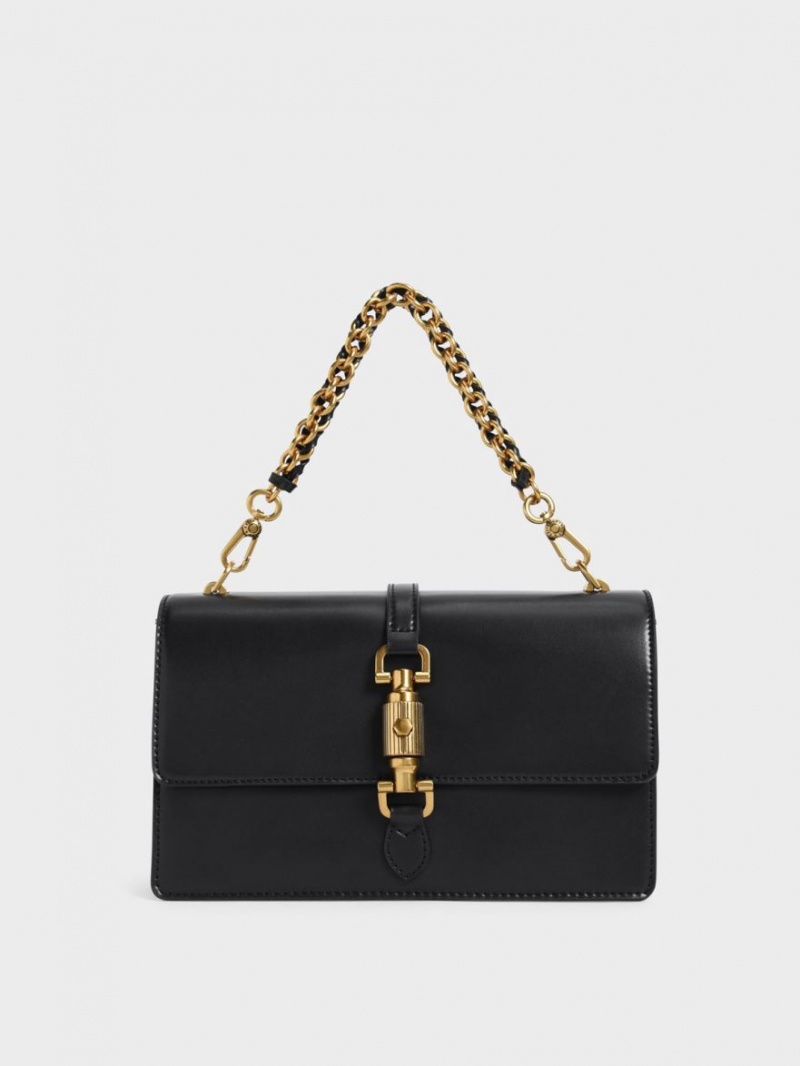 Charles And Keith Atlas Push-Lock Braided Handbag Black | PHILIPPINES Q468