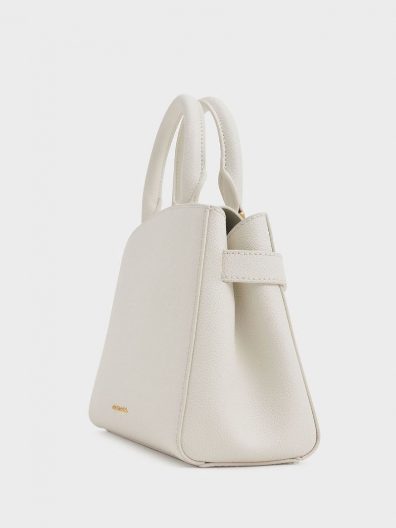 Charles And Keith Aubrielle Metallic Accent Belted Tote Bags Cream | PHILIPPINES G703