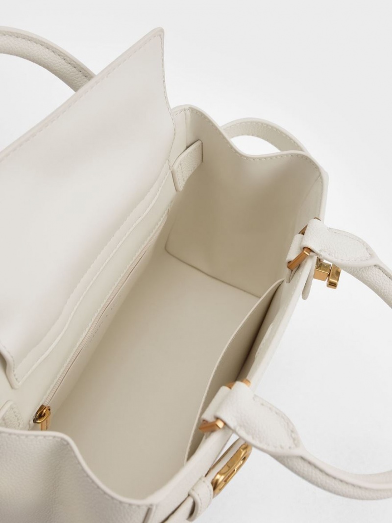 Charles And Keith Aubrielle Metallic Accent Belted Tote Bags Cream | PHILIPPINES G703