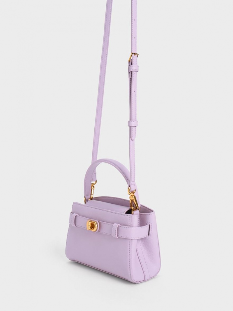 Charles And Keith Aubrielle Metallic Buckle Top Handbag Purple | PHILIPPINES D836