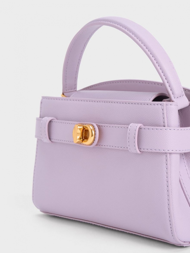 Charles And Keith Aubrielle Metallic Buckle Top Handbag Purple | PHILIPPINES D836