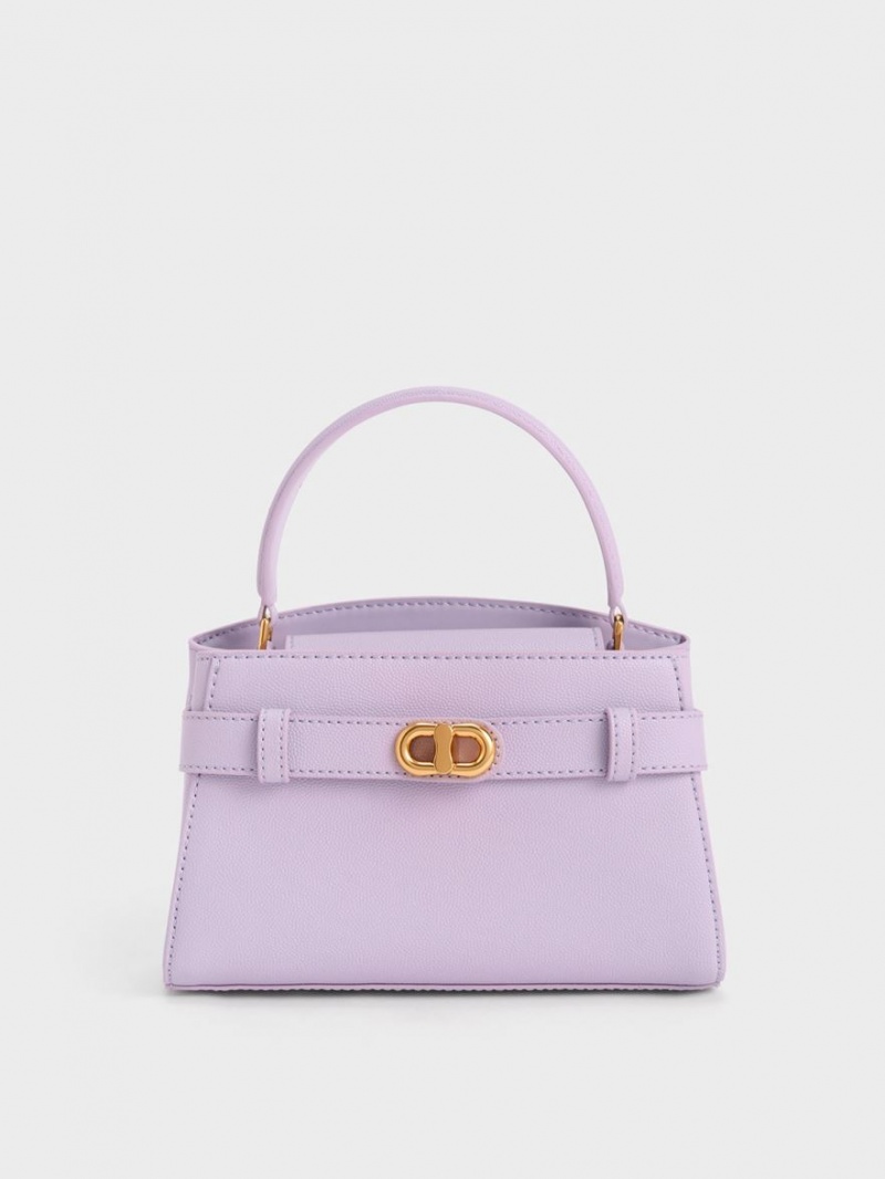 Charles And Keith Aubrielle Metallic Buckle Top Handbag Purple | PHILIPPINES D836