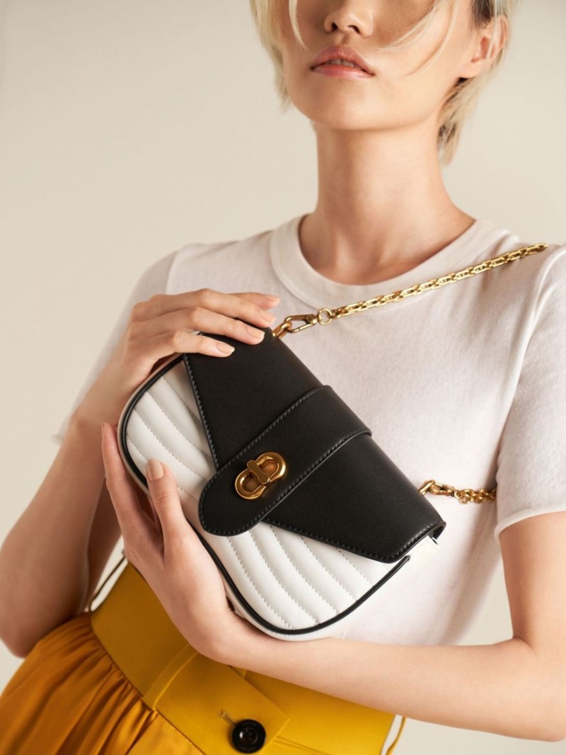 Charles And Keith Aubrielle Panelled Crossbody Bags Black / White | PHILIPPINES E081