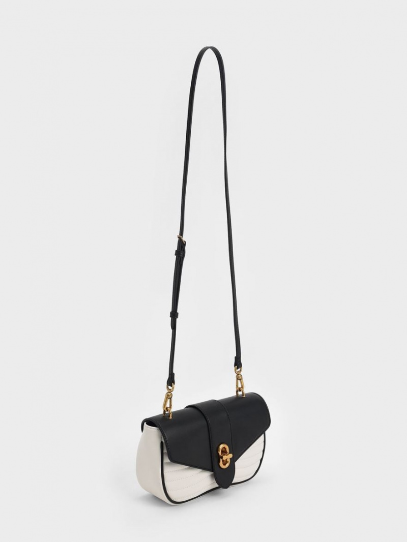 Charles And Keith Aubrielle Panelled Crossbody Bags Black / White | PHILIPPINES E081