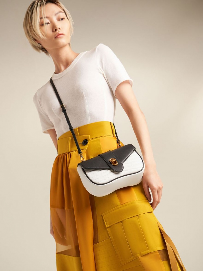 Charles And Keith Aubrielle Panelled Crossbody Bags Black / White | PHILIPPINES E081