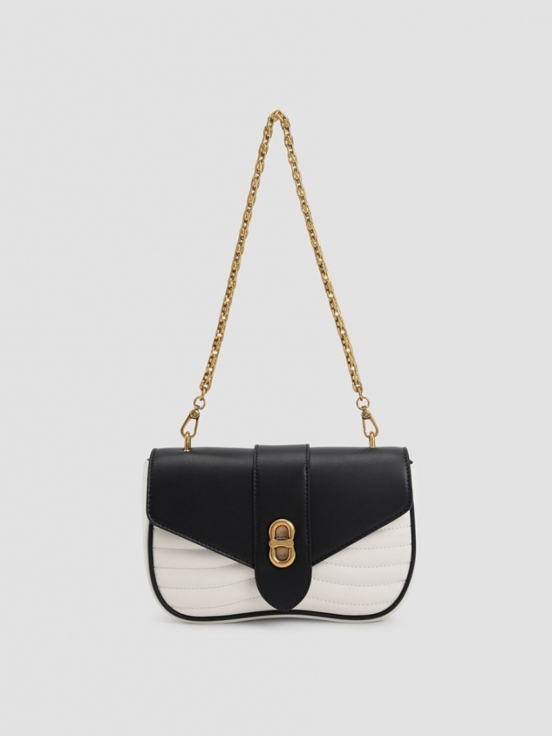 Charles And Keith Aubrielle Panelled Crossbody Bags Black / White | PHILIPPINES E081