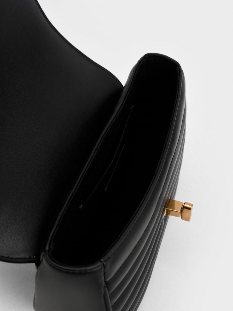 Charles And Keith Aubrielle Panelled Crossbody Bags Black | PHILIPPINES U597