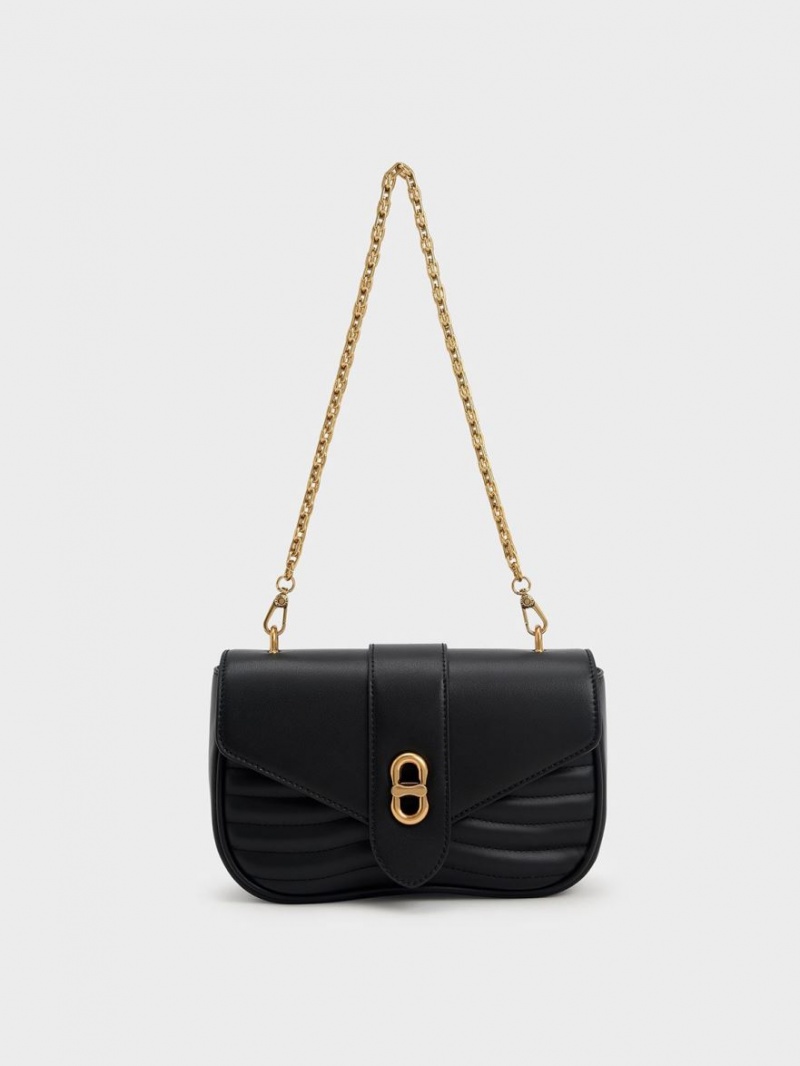 Charles And Keith Aubrielle Panelled Crossbody Bags Black | PHILIPPINES U597