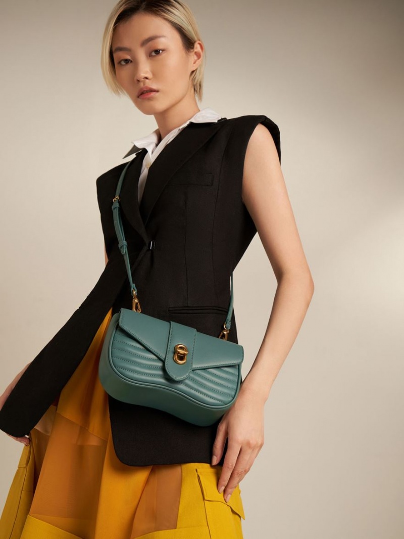 Charles And Keith Aubrielle Panelled Crossbody Bags Turquoise | PHILIPPINES K089