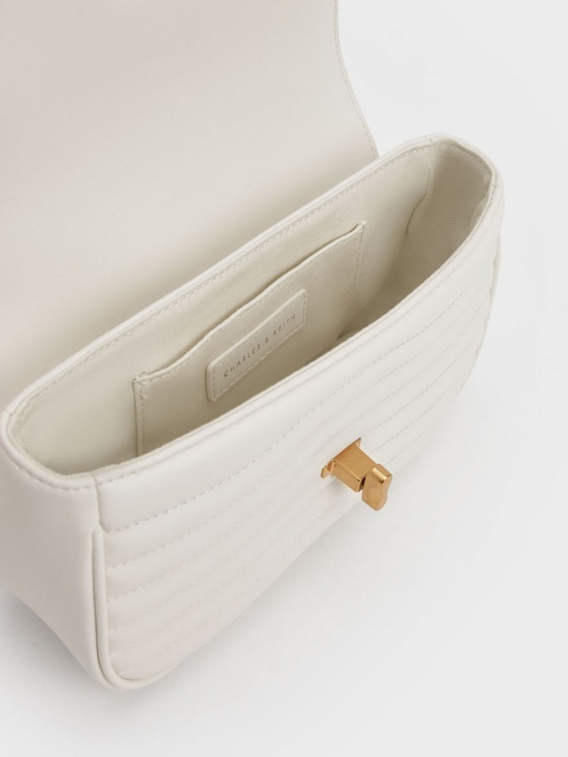 Charles And Keith Aubrielle Panelled Crossbody Bags Cream | PHILIPPINES O647