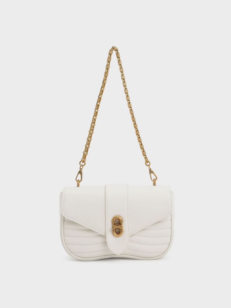 Charles And Keith Aubrielle Panelled Crossbody Bags Cream | PHILIPPINES O647