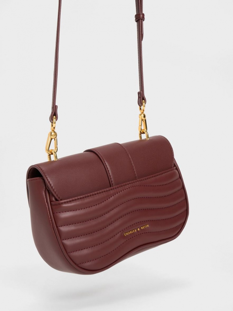 Charles And Keith Aubrielle Panelled Crossbody Bags Burgundy | PHILIPPINES D841