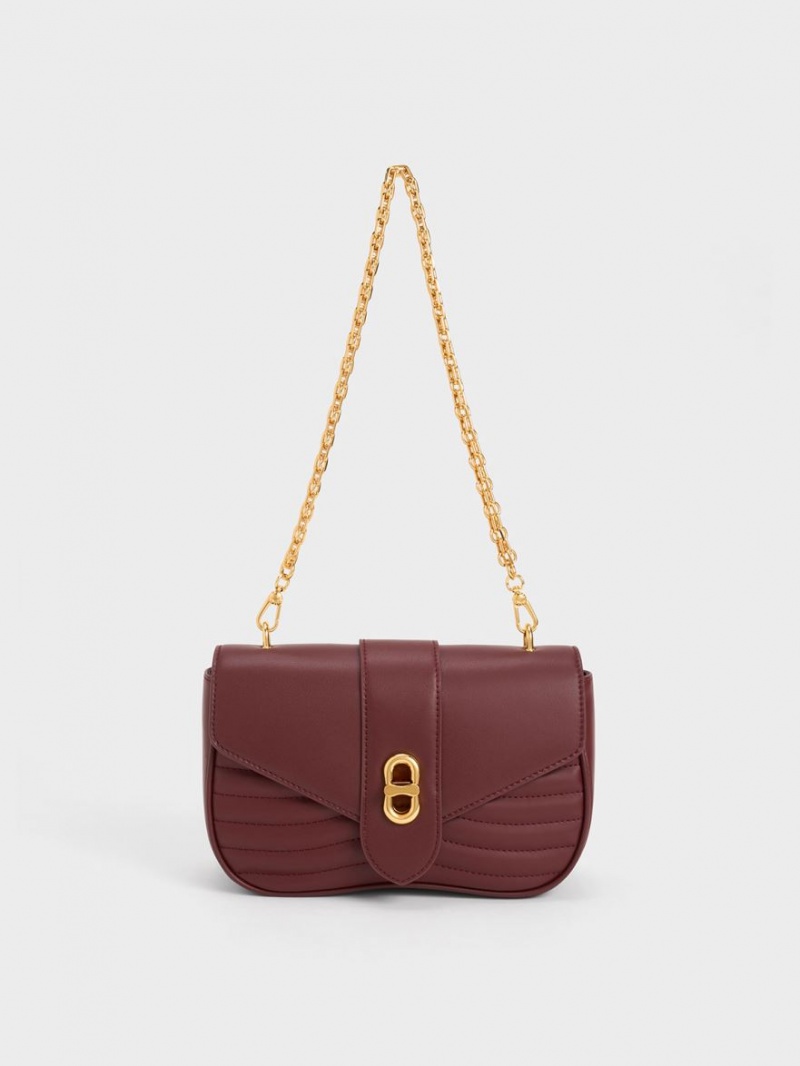 Charles And Keith Aubrielle Panelled Crossbody Bags Burgundy | PHILIPPINES D841