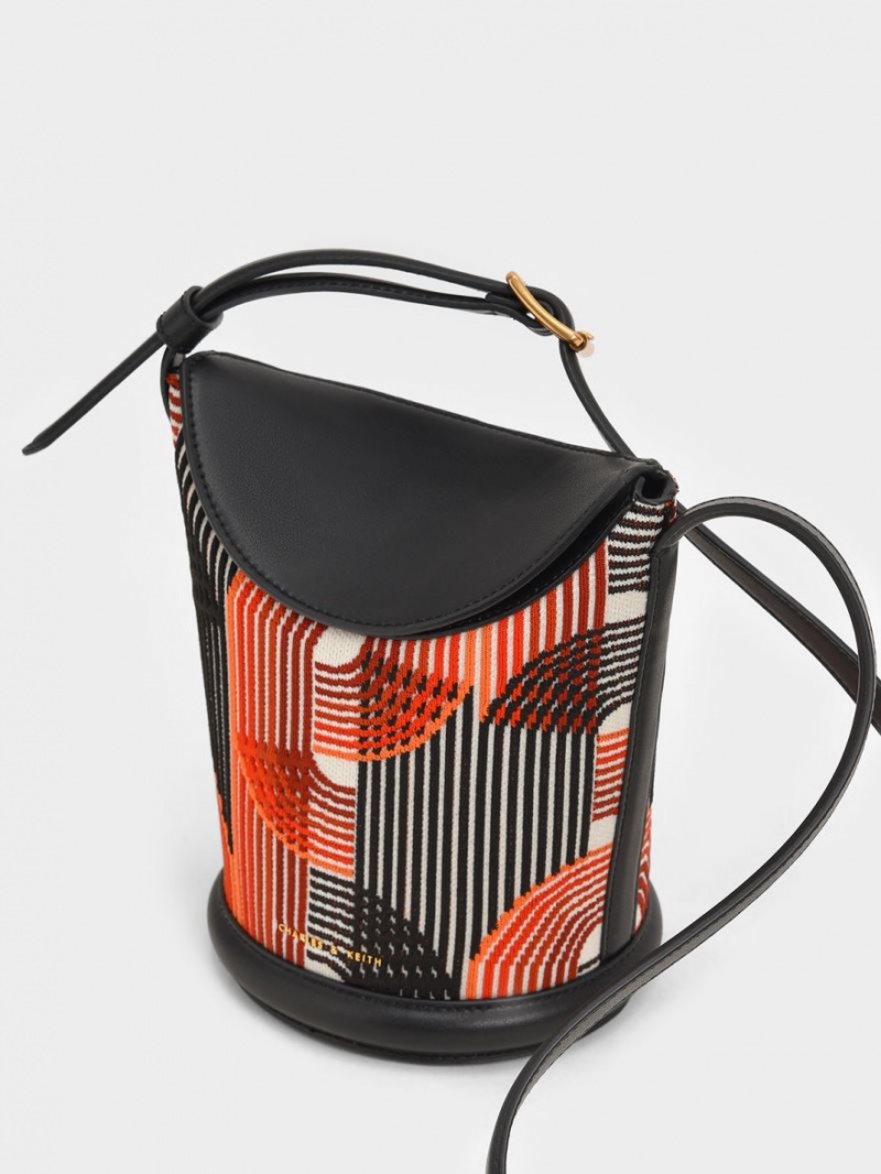 Charles And Keith Aurea Printed Knitted Bucket Bags Orange | PHILIPPINES F809