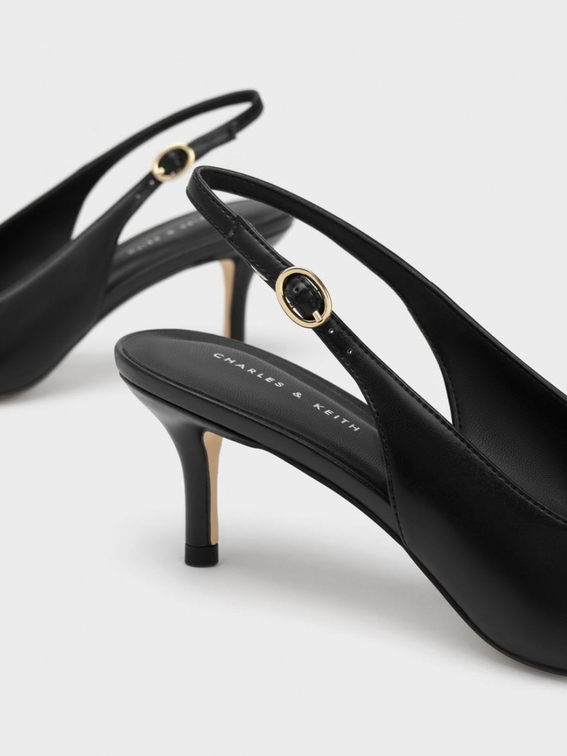 Charles And Keith Avani Chunky Chain-Embellished Slingback Pumps Black | PHILIPPINES R980