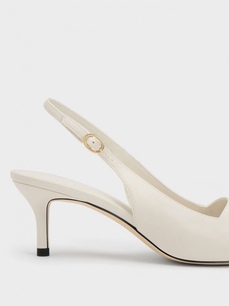 Charles And Keith Avani Chunky Chain-Embellished Slingback Pumps White | PHILIPPINES A709