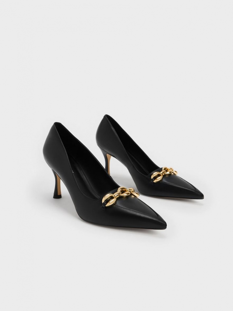 Charles And Keith Avani Chunky Chain Stilleto Heel Pumps Black | PHILIPPINES Y091