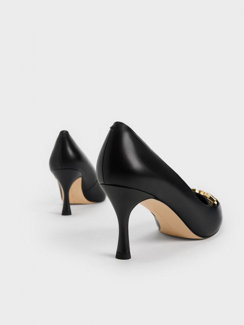 Charles And Keith Avani Chunky Chain Stilleto Heel Pumps Black | PHILIPPINES Y091