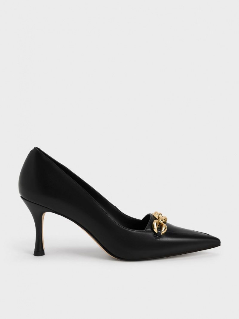 Charles And Keith Avani Chunky Chain Stilleto Heel Pumps Black | PHILIPPINES Y091