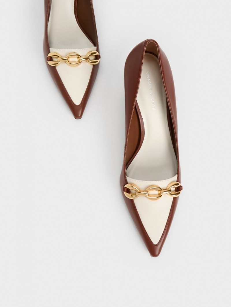 Charles And Keith Avani Chunky Chain Stilleto Heel Pumps Brown | PHILIPPINES L063