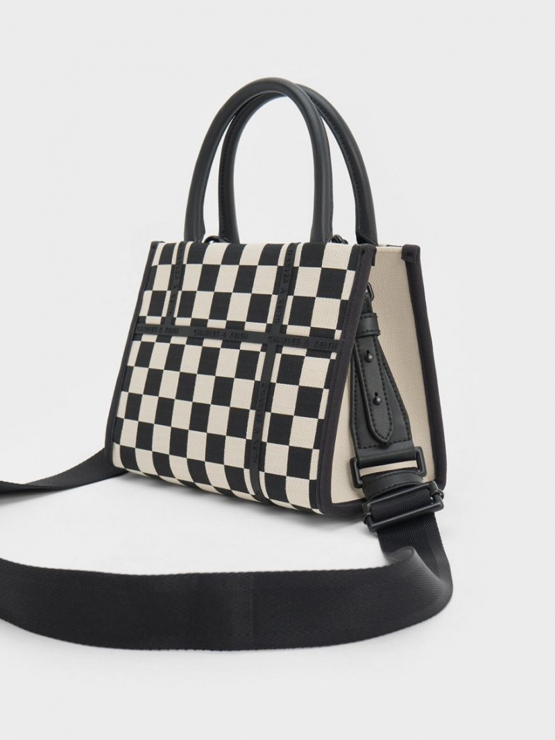 Charles And Keith Avenue Checkered Tote Bags Black | PHILIPPINES J135