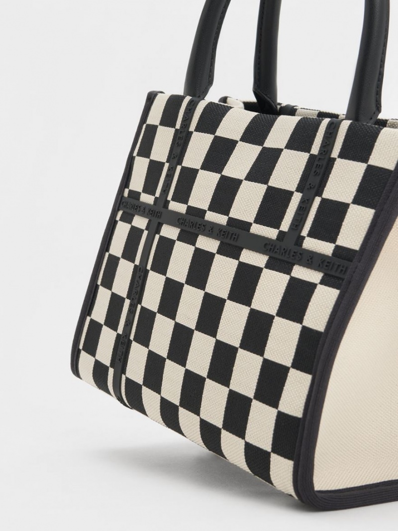 Charles And Keith Avenue Checkered Tote Bags Black | PHILIPPINES J135