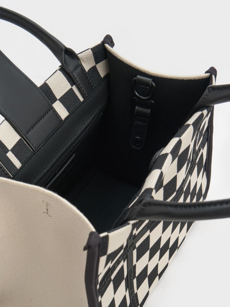 Charles And Keith Avenue Checkered Tote Bags Black | PHILIPPINES J135