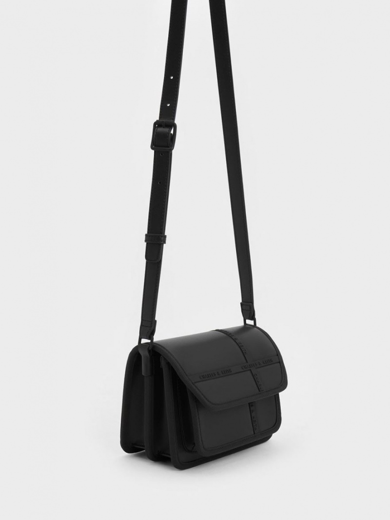 Charles And Keith Avenue Contrast-Trim Crossbody Bags Black | PHILIPPINES C487