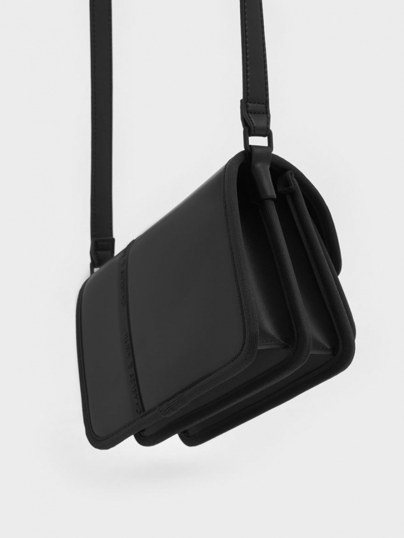 Charles And Keith Avenue Contrast-Trim Crossbody Bags Black | PHILIPPINES C487