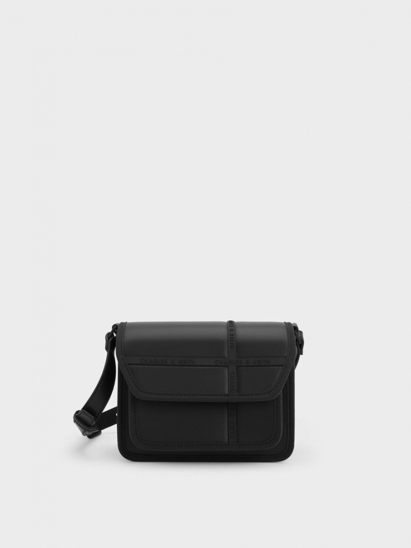 Charles And Keith Avenue Contrast-Trim Crossbody Bags Black | PHILIPPINES C487