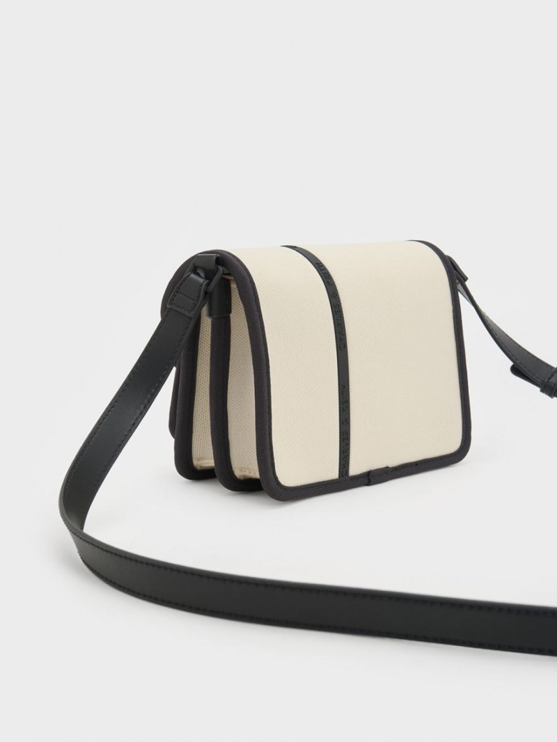 Charles And Keith Avenue Contrast-Trim Crossbody Bags Cream | PHILIPPINES I839