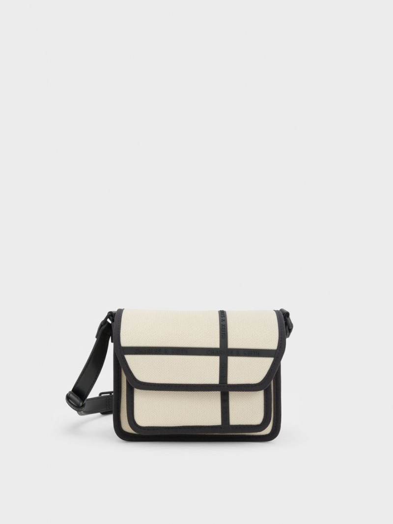 Charles And Keith Avenue Contrast-Trim Crossbody Bags Cream | PHILIPPINES I839