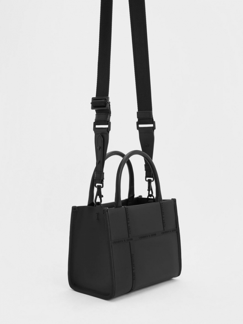 Charles And Keith Avenue Contrast-Trim Tote Bags Black | PHILIPPINES I169