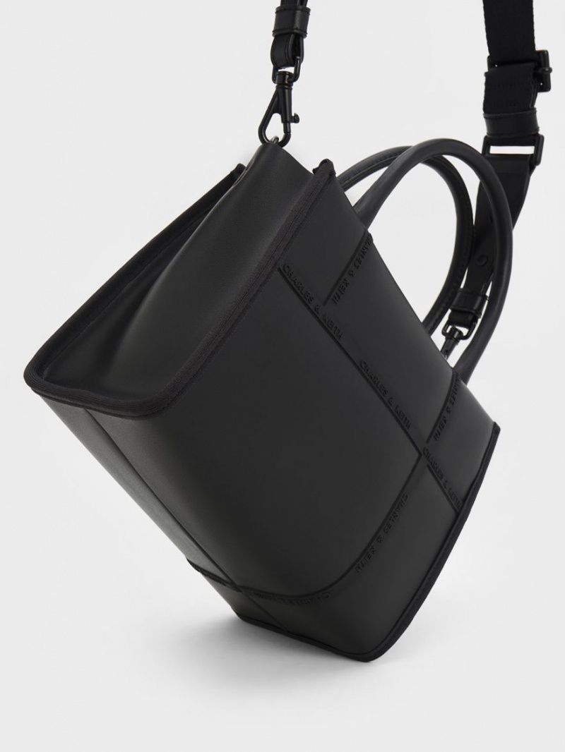 Charles And Keith Avenue Contrast-Trim Tote Bags Black | PHILIPPINES I169