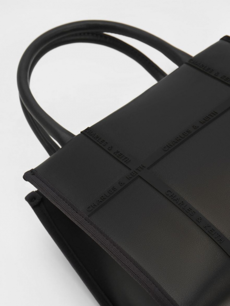 Charles And Keith Avenue Contrast-Trim Tote Bags Black | PHILIPPINES I169