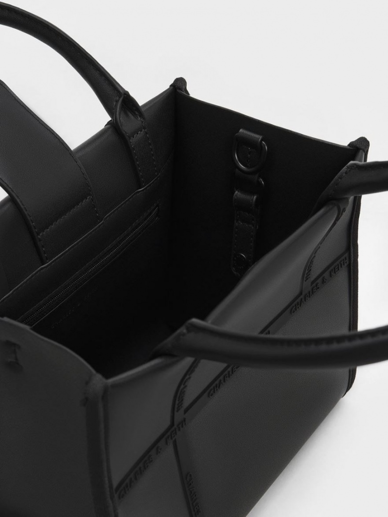 Charles And Keith Avenue Contrast-Trim Tote Bags Black | PHILIPPINES I169