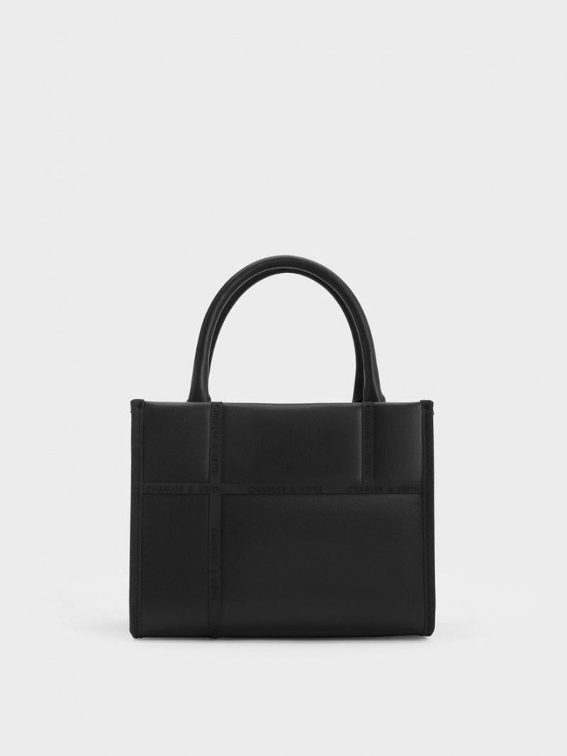 Charles And Keith Avenue Contrast-Trim Tote Bags Black | PHILIPPINES I169