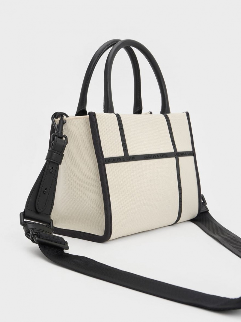 Charles And Keith Avenue Contrast-Trim Tote Bags Cream | PHILIPPINES C824