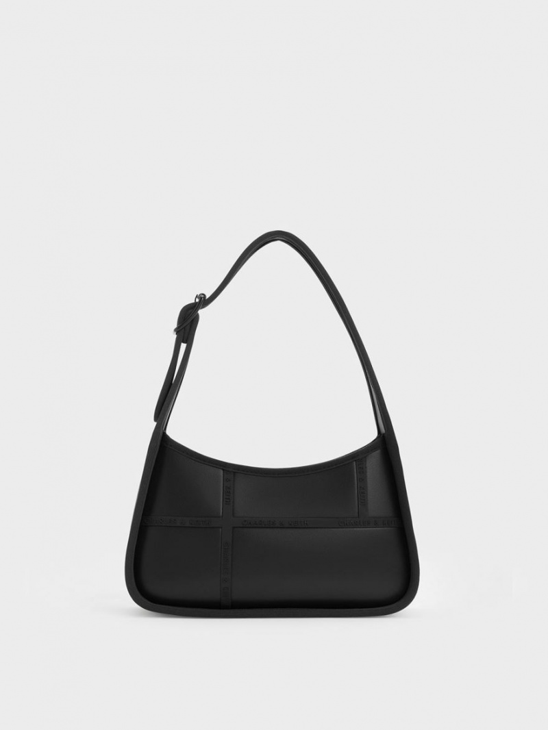 Charles And Keith Avenue Contrast-Trim Trapeze Shoulder Bags Black | PHILIPPINES S354