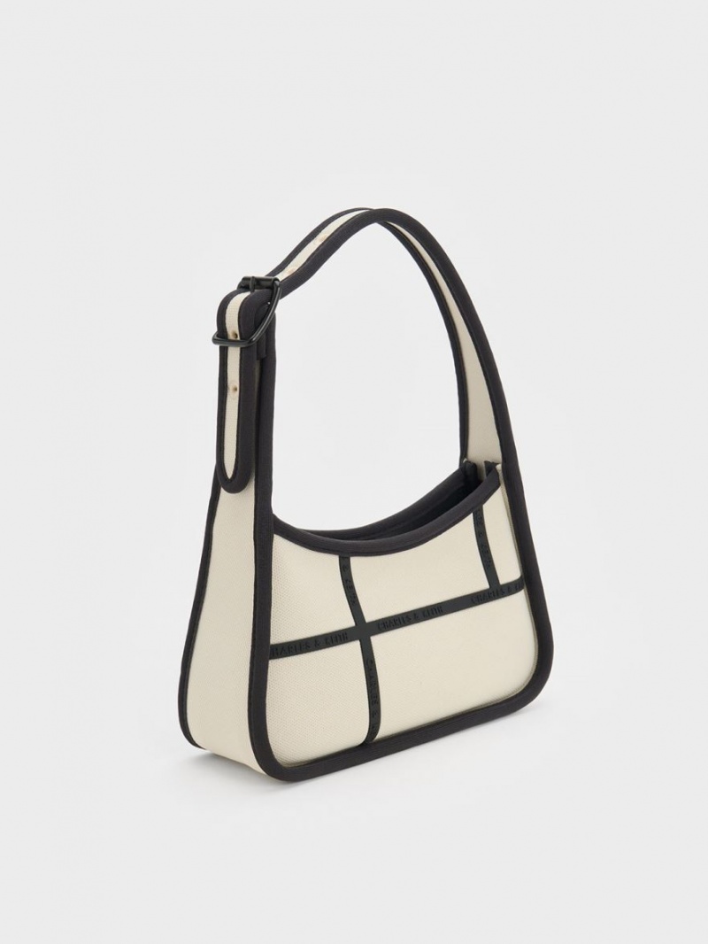 Charles And Keith Avenue Contrast-Trim Trapeze Shoulder Bags Cream | PHILIPPINES S196