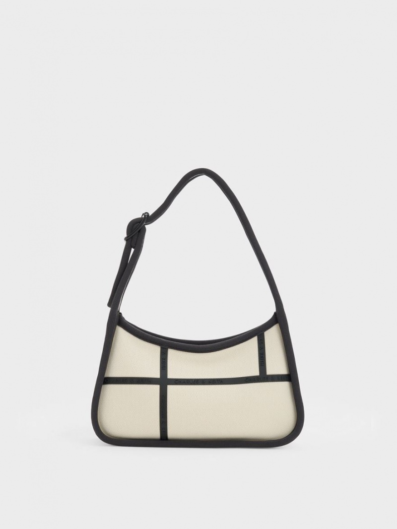 Charles And Keith Avenue Contrast-Trim Trapeze Shoulder Bags Cream | PHILIPPINES S196