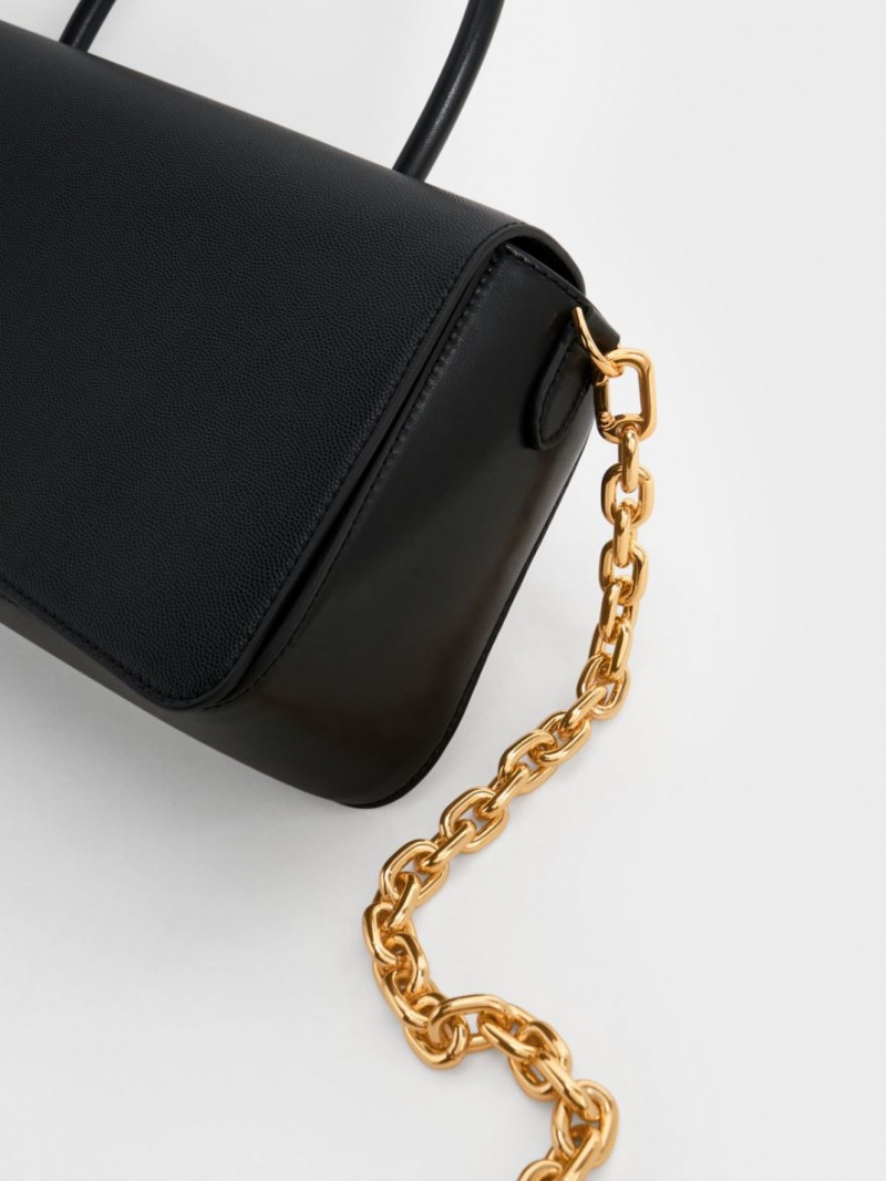 Charles And Keith Avis Elongated Handle Trapeze Shoulder Bags Black | PHILIPPINES V956