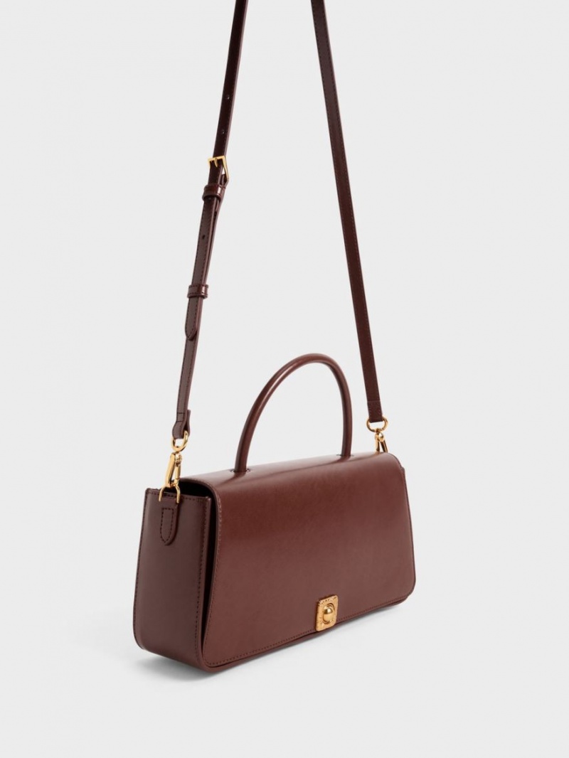 Charles And Keith Avis Elongated Handle Trapeze Shoulder Bags Chocolate | PHILIPPINES X437